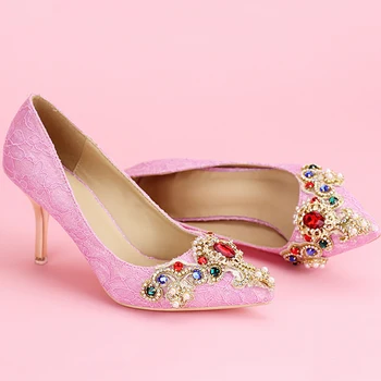 

Spring Fashion Formal Shoes Pink Pointed Toe Stilettos Crystal Popular Wedding Shoes Women Single Party Elegant Pumps