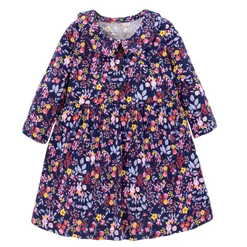 

Jumping Meters Long Sleeve Floral Princess Girls Collar Dresses New Cotton Flowers Baby Party Dress Costume for Autumn Spring