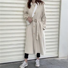 

New Style Retro Temperament 2021 Autumn and Winter Lapel Strap Single-breasted Mid-length Long-sleeved Windbreaker Jacket Women