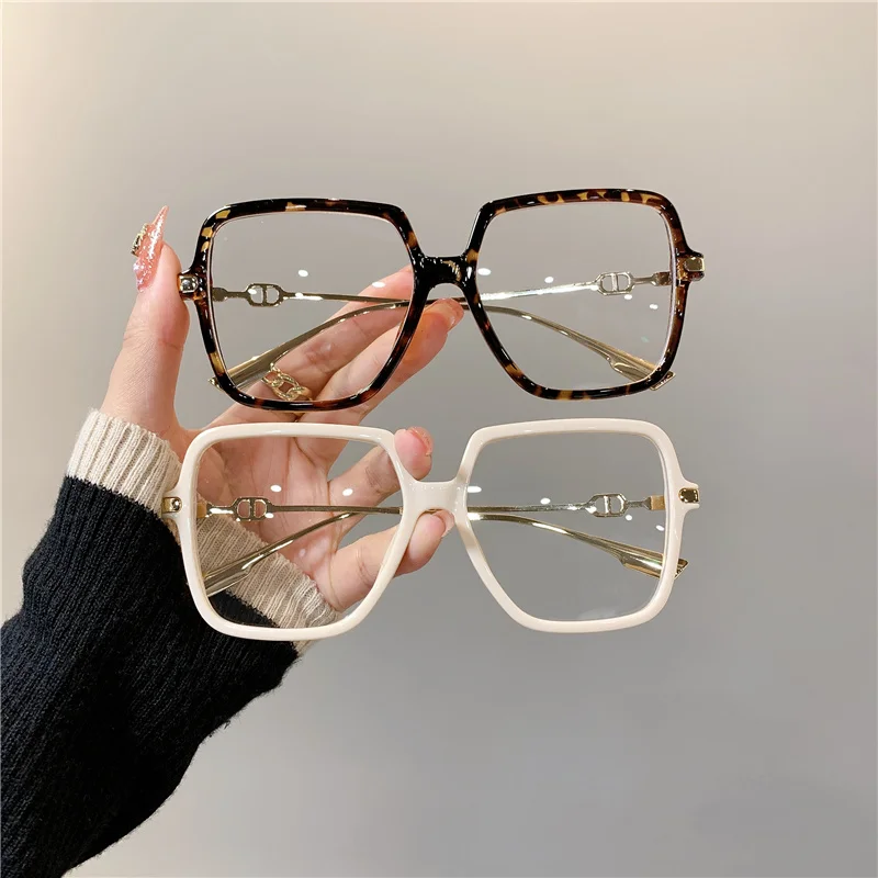 Fashion Oversized Square Eyewear Retro Women's Anti-blue Light Bloking Metal Frame Glasses Trend Optical Computer Eyeglasses blue light reading glasses