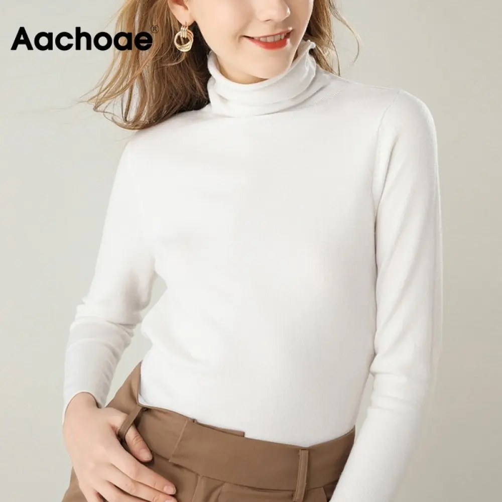 Aachoae шикарный осенне-зимний женский Однотонный свитер с высоким воротником