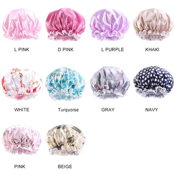 

Waterproof Hair Caps Satin Bath Hair Cover Women Double Layer Bathing Hat Salon Make Up Thick Headwear Tool Hair Styling