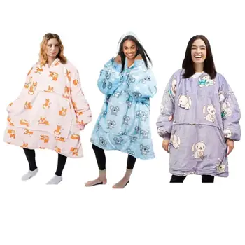 

Winter Warm TV Pocket Hooded Blankets Adults Bathrobe Sofa Cozy Blanket Sweatshirt Plush Coral Fleece Blankets Outwears