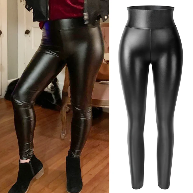 Women Faux Leather Leggings Waterproof Sexy PU Leather Legging Stretchy