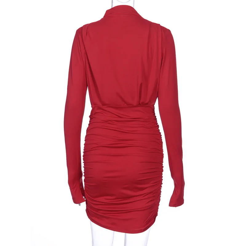 WTAB, сексуальное мини-платье с длинным рукавом и рюшами, Осень-зима, женское черное/красное уличное платье, наряды для вечеринок, Клубная одежда, vestidos