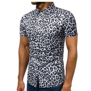 

New arrivals 2019 summer fashion leopard men shirt nightclub casual slim fit short sleeve blouse male vintage shirts camisa