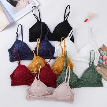 

Lace Embroidery Bralette Bra Without Steel Ring Small Chest Gathered Underwear Girl Thin Section French Triangle Cup Bra