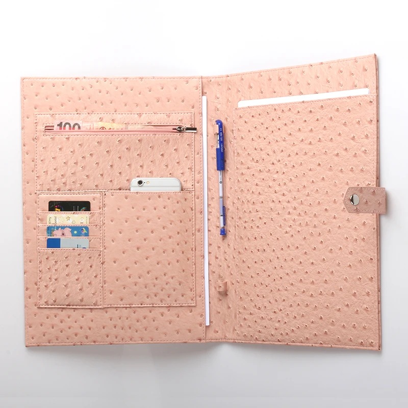 HIGHREAL Лидер продаж блокнот Сумка для документов вышитый питон узор А4 держатель для файлов высокое качество бизнес держатель для ноутбука - Цвет: Ostrich Crystal Pink