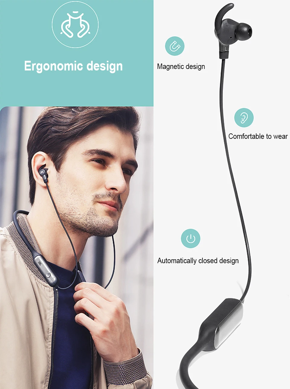 JBL V150NC Wireless Bluetooth Earphones Magnetic Earbuds Sports Noise Cancelling Headphones Bass Headset with Mic Fast Charging