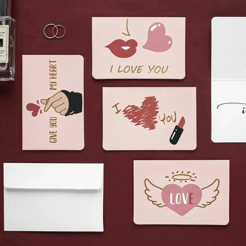  Romantic Valentine\'s Day Folding Card Simple Wishes Greeting Card Wedding Invitation Letter Envelo - 4000434346248
