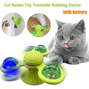 

Interactive Cat Toy Windmill Portable Scratch Hair Brush Grooming Shedding Massage Suction Cup Catnip Cats Puzzle Training Toy