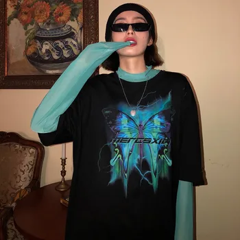 

NiceMix short sleeve t shirt women clothes top butterflry graphic print t shirts Harajuku tshirt plus size tiktok tees summer