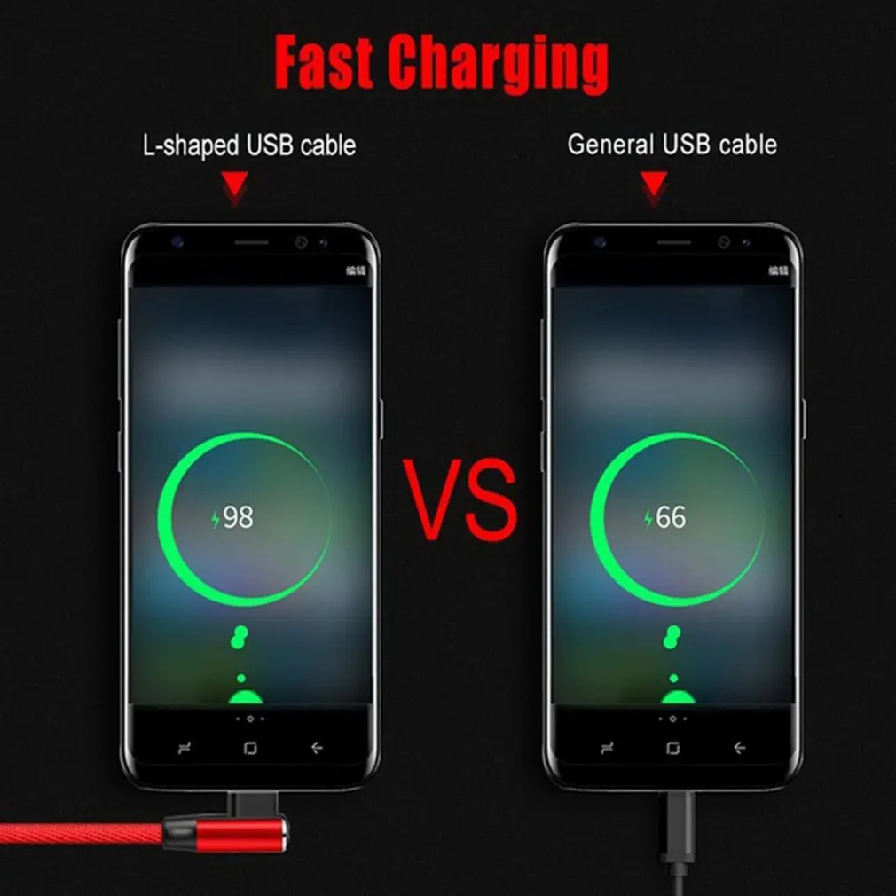 L type кабель для передачи данных 90 градусов нейлоновый USB кабель Универсальный Для Android мобильного телефона Быстрый зарядный кабель высокоскоростной передачи данных