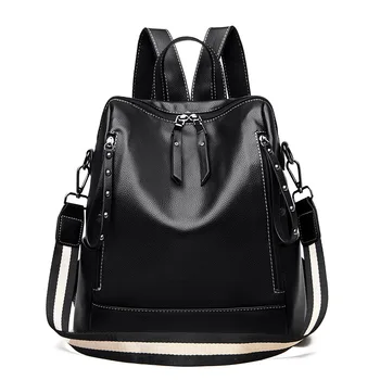 

Fashion Lychee Pattern Multiple Zippers Backpack Women Classic Rivet Double Zipper Anti-theft Shoulder High Quality Soft Daypack
