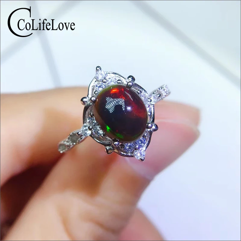 CoLife Jewelry 925 Silver Black Opal Ring for Daily Wear 7*9mm Dyed Natural Birthday Gift Woman | Украшения и аксессуары