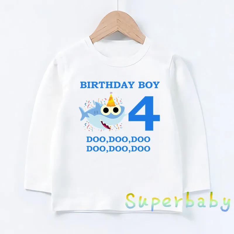 Свечи "Happy Birthday" для торта, Акула, 1-9 лет, футболка с принтом цифр, Забавные топы с рисунком для маленьких мальчиков и девочек, Детская футболка с длинными рукавами, LKP2441