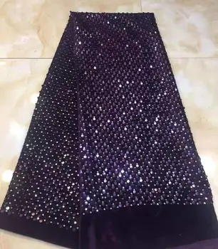 

2019 high quality French Nigerian sequins net lace,African tulle mesh sequence velvet lace fabric for party dress 5yards/lot