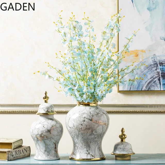Creative Ceramic Marble Pattern Vase Ginger Jar Decoration Light Luxury Living Room Dried Flower Flower Arrangement Accessories 2