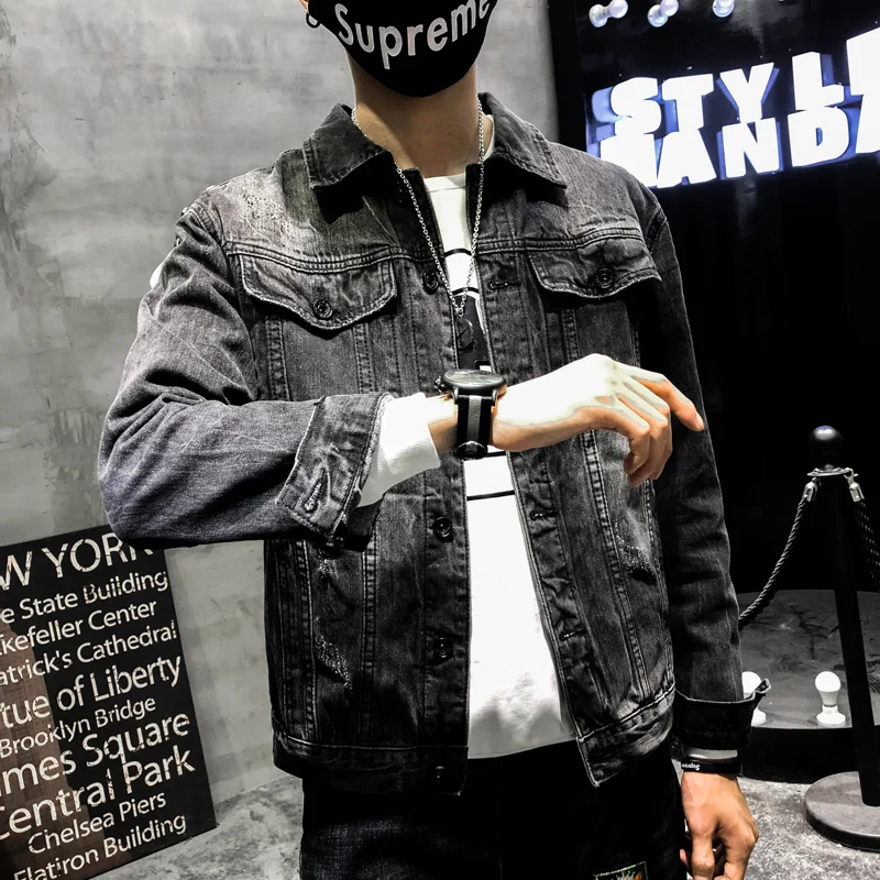 Fashion Streetwear Hole Jeans Jacket 