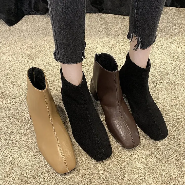 

2019 Autumn And Winter New Style Martin Boots Women's Retro Square Head Chunky-Heel Short Boots Versatile Suede Semi-high Heeled