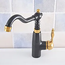 

Kitchen Wet Bar Bathroom Vessel Sink Faucet Black Oil Rubbed Bronze Gold Color Brass Swivel Spout Mixer Tap Single Hole msf795