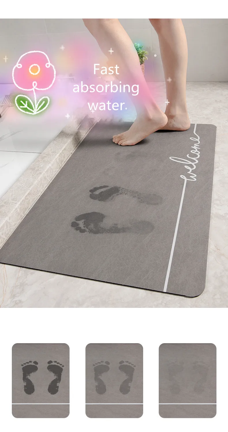 Alfombrilla absorbente de tela de ante para baño, alfombra antideslizante para puerta de secado rápido, lavable a máquina