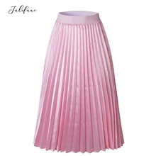 Эластичная плиссированная розовая юбка с высокой талией, модная летняя коллекция, повседневные праздничные женские юбки длиной до колена, faldas jupe femme, Новинка