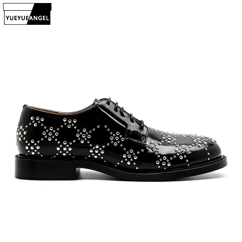 

Designer Preppy Style Rivets Red Derby Shoes Women Thick Heel Real Leather Shoes Street Lace Up Ladies British Casual Shoes