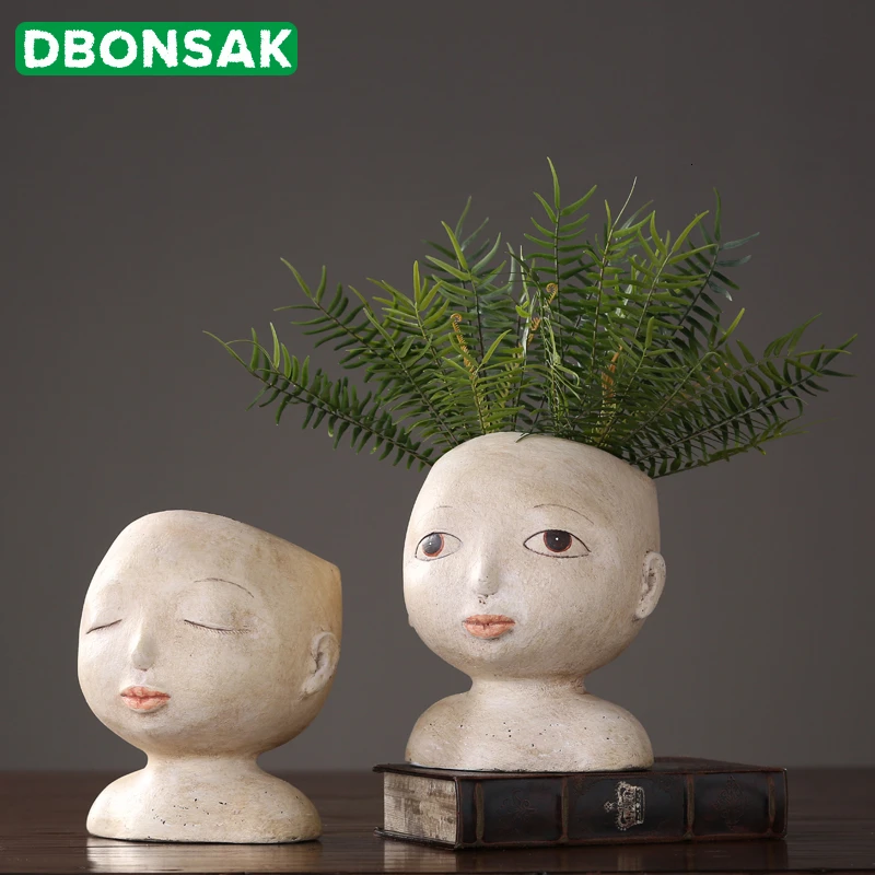 Ваза для лица человека абстрактная смола цветочный горшок кукла скульптура
