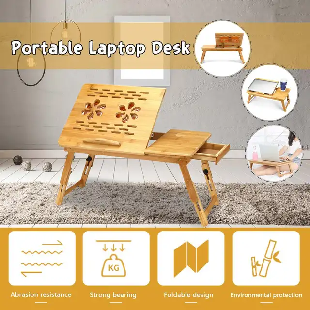 $US $40.27  Portable Folding Bamboo Laptop Table Sofa Bed Office Laptop Stand Desk With Cooling Fan Bed Table F