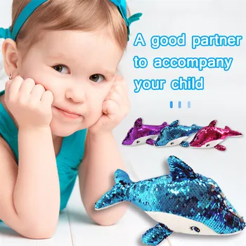 

33CM Kids Cute Sequins Dolphin Plush Toy Soft Cartoon Animal Stuffed Pillow Cushion Sea World Doll Xmas New Year Children Gifts