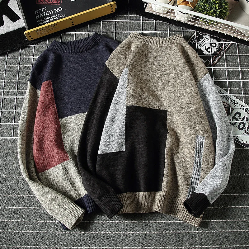 Winter Sweater Men's Warm Fashion Contrast Color Casual Knit Pullover Men Sweter Clothes Wild Loose Long-sleeved Sweaters M-5XL Winter Sweater Men's Warm Fashion Contrast Color Casual Knit Pullover Men Sweter Clothes Wild Loose Long-sleeved Sweaters M-5XL