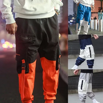 

2020 Men Trousers Combat Hip Hop Patchwork Streetwear Jogger Work Long Cargo Pants Sports Sweatpants