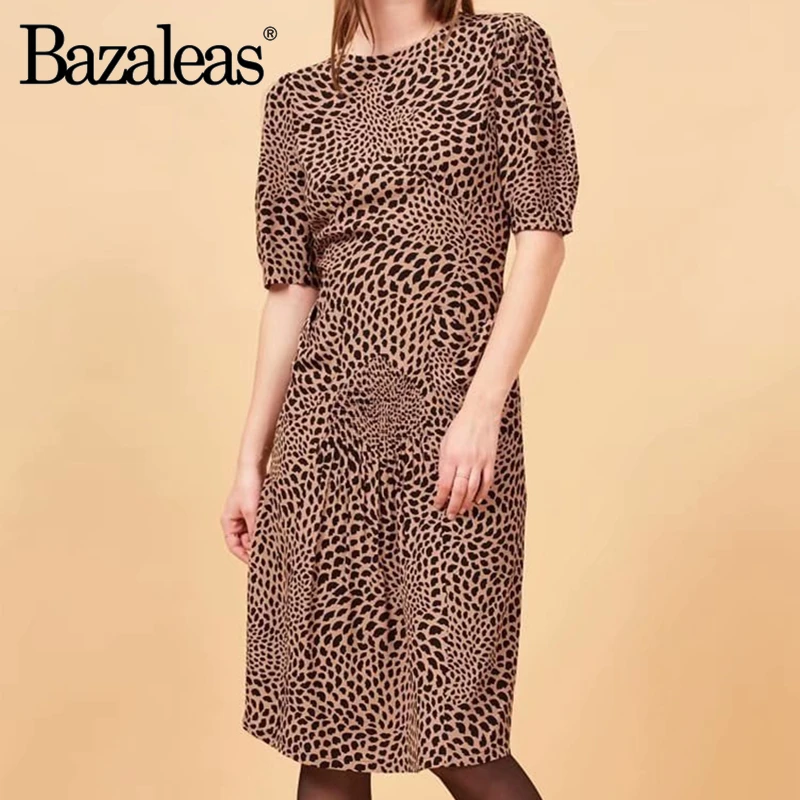 Bazaleas, французское женское платье миди с принтом олененка и поцелуями, смятое и присборенное спереди платье с хомутом, vestidos, повседневное винтажное платье Norma
