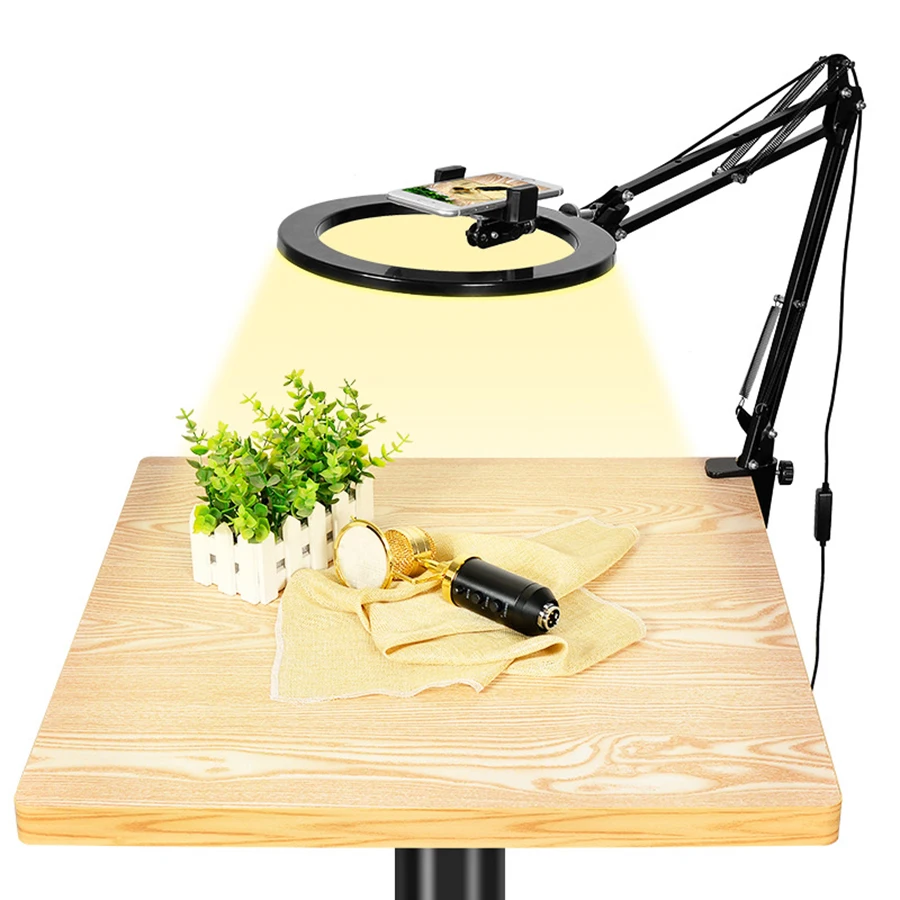 Preise MAMEN Dimmbare 26cm Selfie ring licht Led Video Studio Fotografie Beleuchtung Mit Lange Arm Desktop Tisch Telefon Halter Für youtube