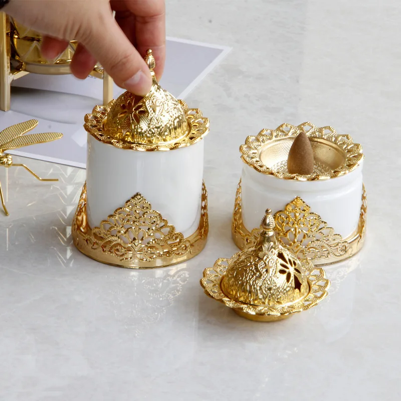 Gold Iron Ceramic Incense Burner Buddha Holder Flower Sandalwood Censer for Office Teahouse Use Home Decor | Дом и сад