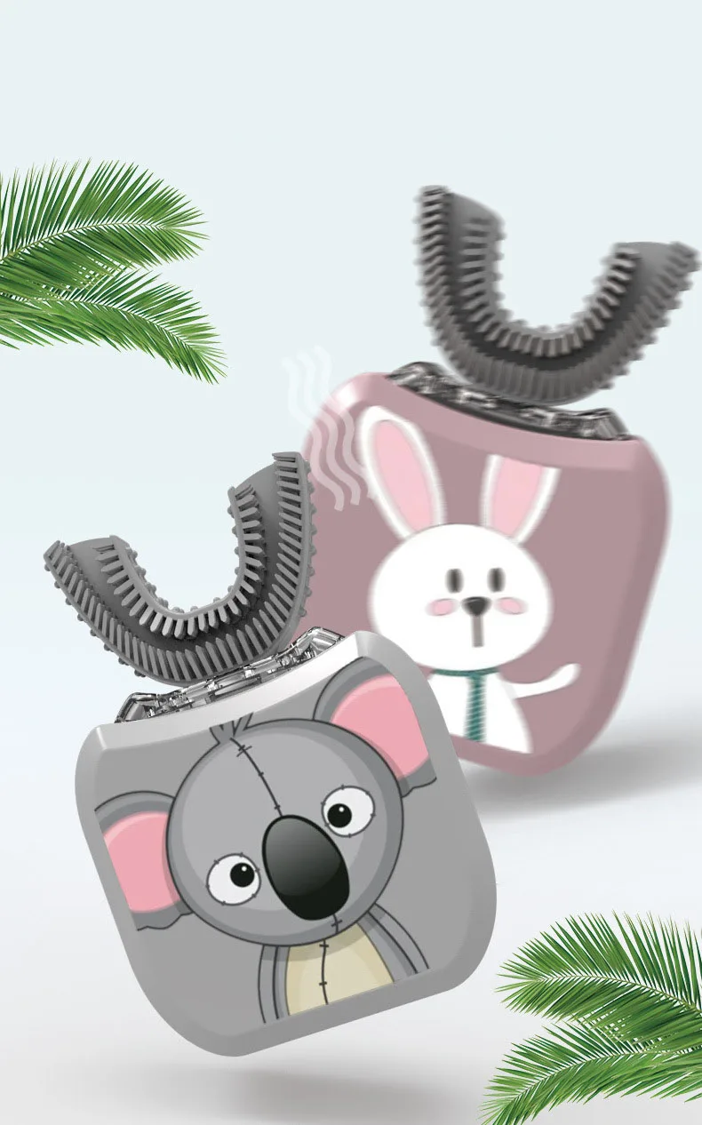 360 Degrees Intelligent Automatic Sonic Electronic Kids Toothbrush USB Rechargeable U Shape with Cartoon Pattern for children | Мать и