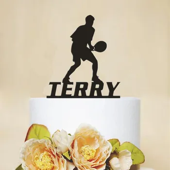 

Tennis Cake Topper Custom Name Birthday Party Cake Decoration Wooden Acrylic Personalized Sport Theme Cake Topper Supplies
