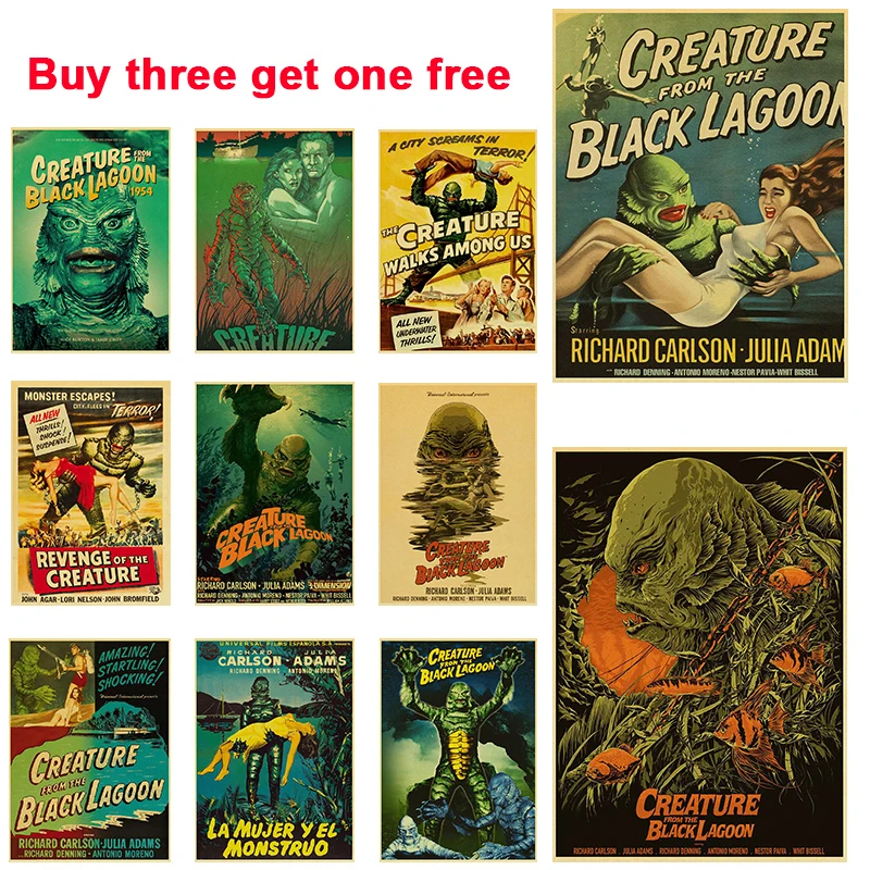 Movie Series Vintage Poster Creature From The Black Lagoon Brown Paper Sticker DIY Home Bar Cafe Art Deco Wall Painting | Дом и сад