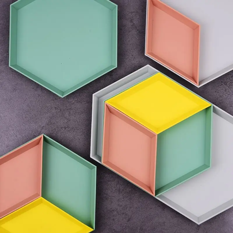 4pcs/set Innovative Geometric Fruit Dish Desktop Storage Tray Plate Plastic Detachable Combination Removable X4YD