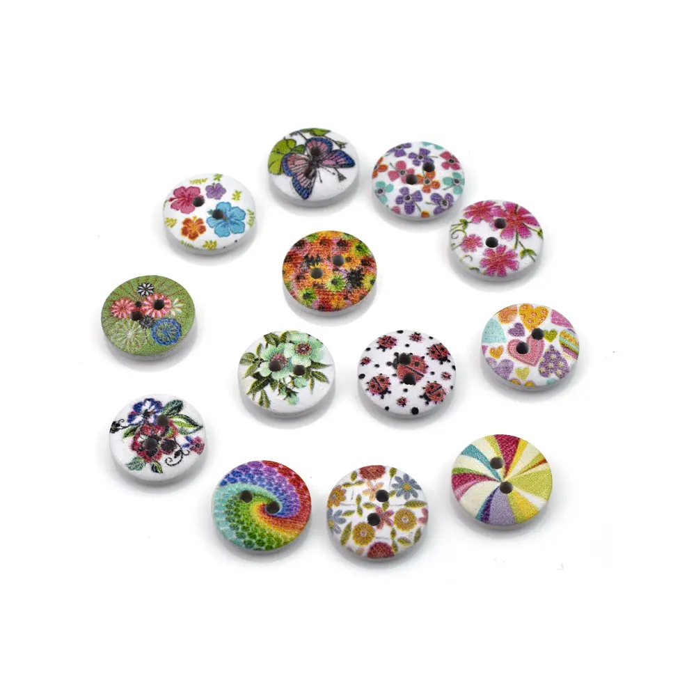 Круглая деревянная кнопка с цветочным узором аксессуары для шитья одежды сделай