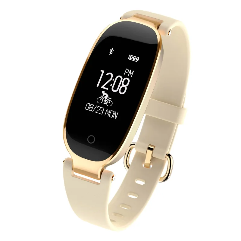 S3 электронные часы новые стильные женские водонепроницаемые часы с Bluetooth и монитором сердечного ритма спортивные часы для Android IOS - Цвет: Золотой