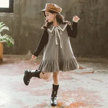 Платья для девочек, коллекция года, весенне-осеннее модное платье принцессы в Корейском стиле для девочек, Школьный костюм с длинными рукавами для детей возрастом 6, 9, 13 лет