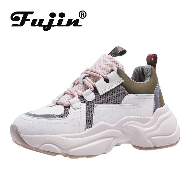 Fujin/женские кроссовки; сезон весна-осень; модная обувь на толстой подошве; Прямая поставка; дышащая водонепроницаемая обувь на платформе; кружевная женская обувь для отдыха