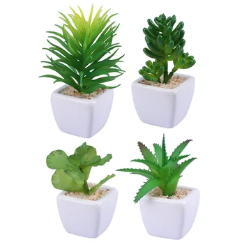 

4pcs Decorative Faux Succulent Artificial Succulent Fake False Simulation Plants with White Ceramic Pots
