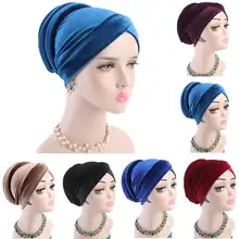 Женский арабский бархатный головной шарф, мусульманская индийская шапка, тюрбан после химиотерапии, шапка, головной убор, головной платок, Шапка-бини, мусульманская шапка, одноцветная Мода
