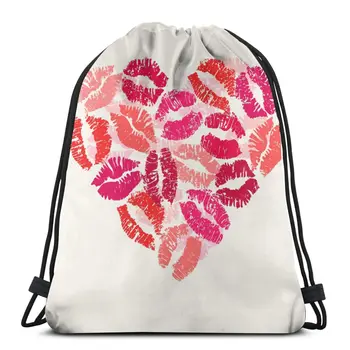 

New beam mouth backpack Drawstring Drawstring Heart With Red Lipsticks Prints bag Unisex fashion bag