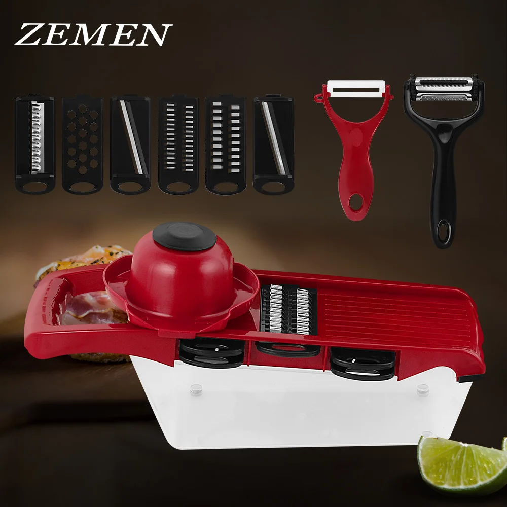 

ZEMEN Vegetable Cutter Slicer Cheese Grater Potato Slicer Dicer Kitchen Tools Stainless Steel Mandoline Vegetable Fruit Cutter