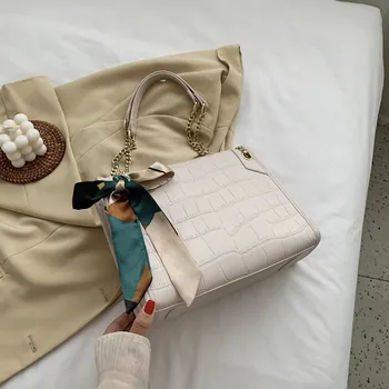 

Small Chain Female Crossbody Bag with Silk scarf Stone Pattern PU Leather Shoulder Bags for Women Casual Ladies' Travel Tote Bag