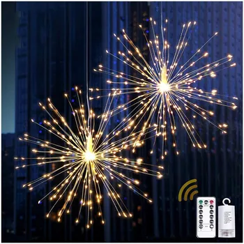 Vuurwerk Koperdraad Starburst String Lights 8 Modes Op Batterij Met Afstandsbediening Opknoping Fairy Lampen Party Patio Tuin Decoraties